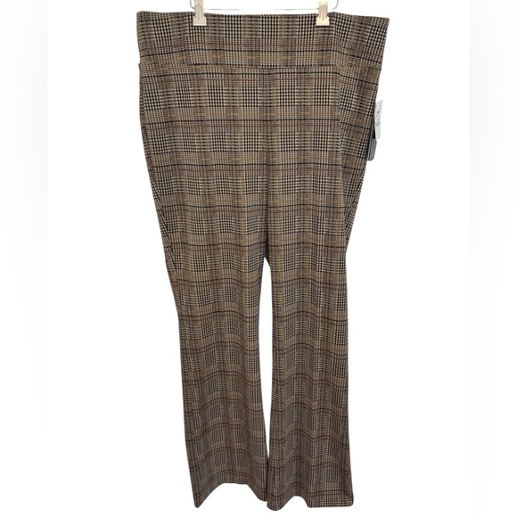Soho Apparel Plaid Gray Brown Stretch Trousers in Brown and Black, Size L - Picture 1 of 9